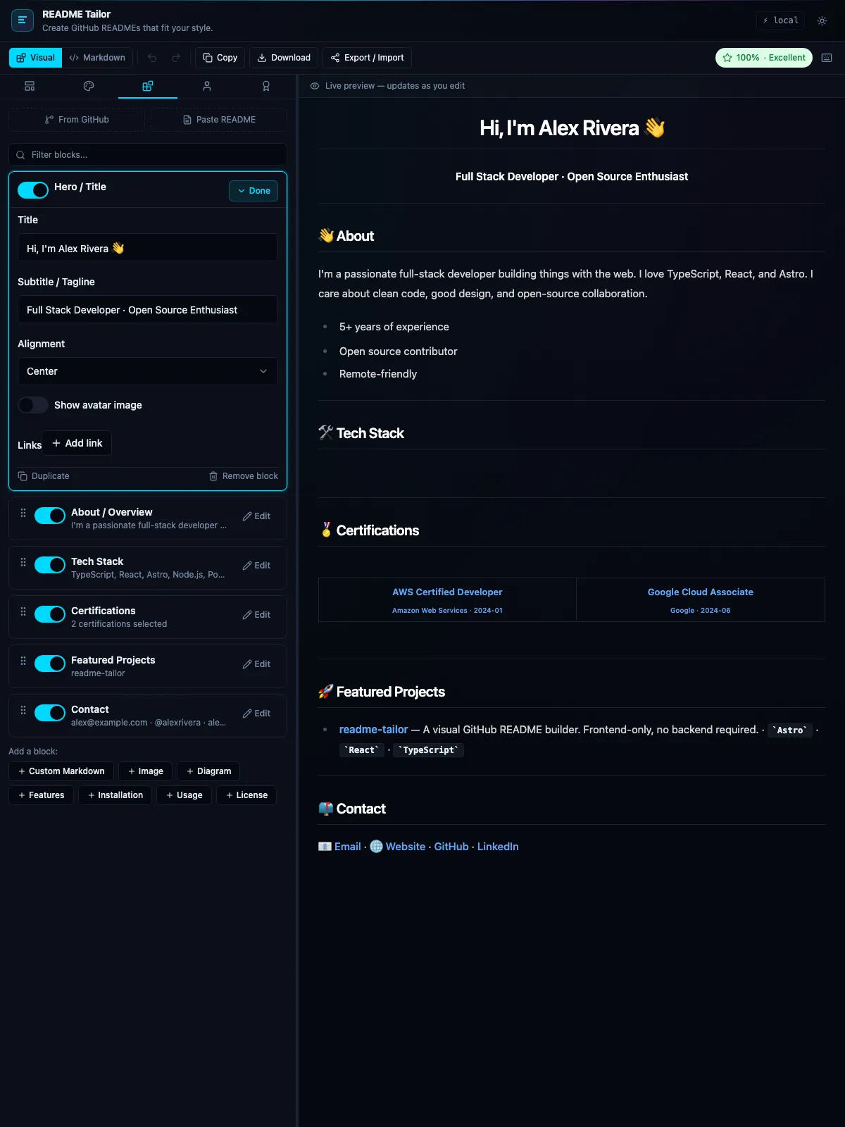 README Tailor